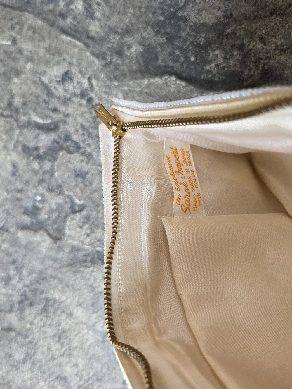 Pearl-Embellished Cream Beaded Wristlet Clutch Handmade Italian Beaded Art Deco